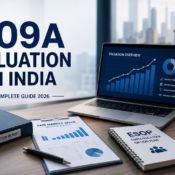 Professional illustration of 409A Valuation in India showing startup valuation, ESOP planning, fair market value (FMV), and financial analysis for foreign investors.
